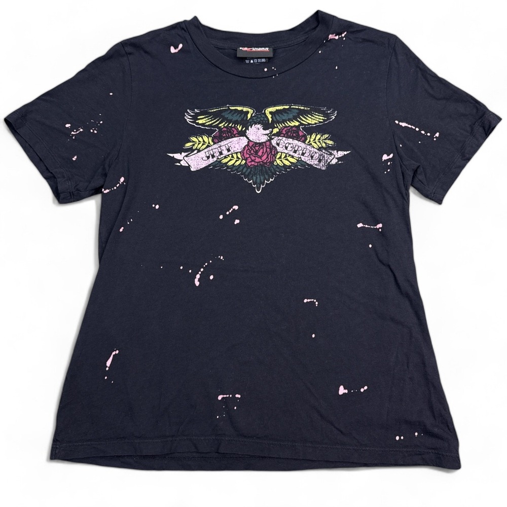 Chase Authentics Jeff Gordon T Shirt Top Womens Size Small Black Eagle Logo